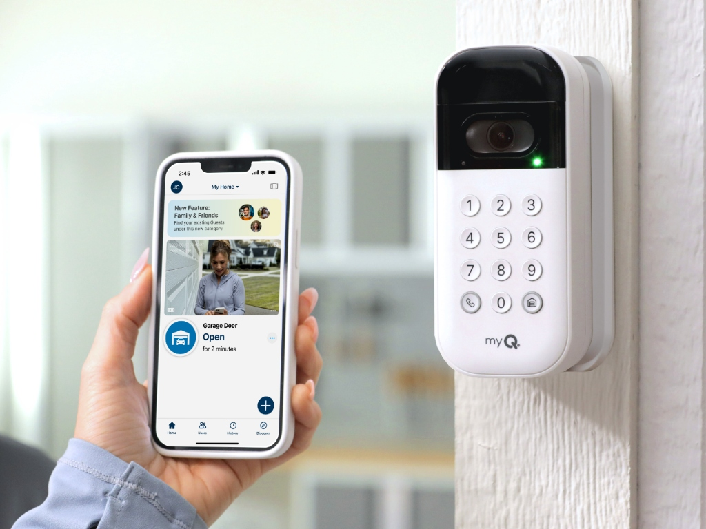 Smart garage door opener keypad mounted on a wall